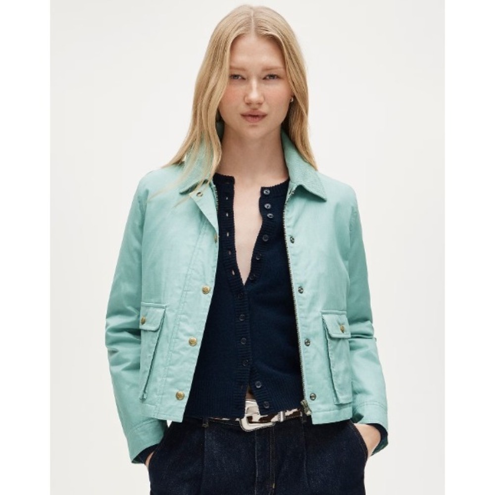 J.Crew Primaloft PURE Cropped Barn Jacket Small Sea Spray Green Utility Coat